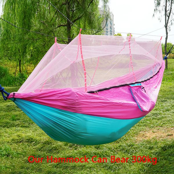 

260*140cm mosquito net hammock outdoor parachute cloth hammock field camping tent garden camping swing hanging bed with rope hook vt1736