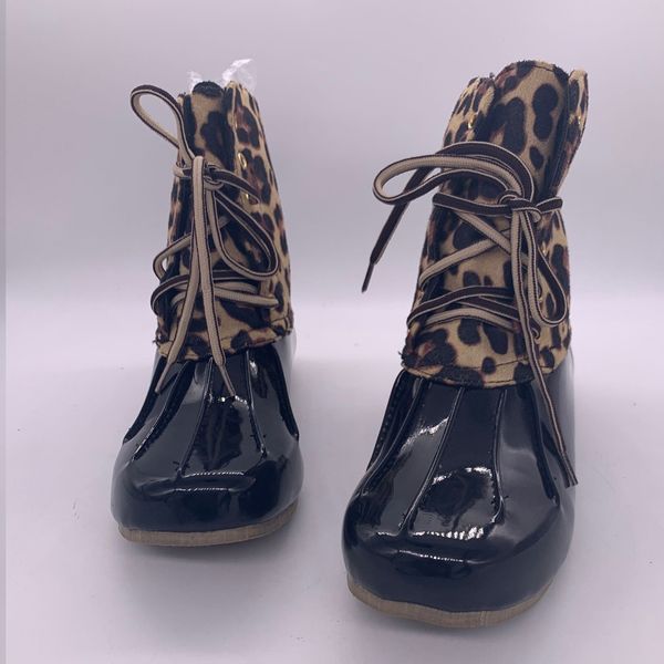 

fashion women boots leopard waterproof rain footwear lady garden ready shoes winter female snow boots large size m850#, Black