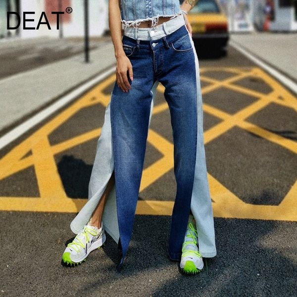 

deat] high elastic waist spliced hit color split joint trousers new loose fit pants women fashion spring autumn 2020 13f642, Black;white
