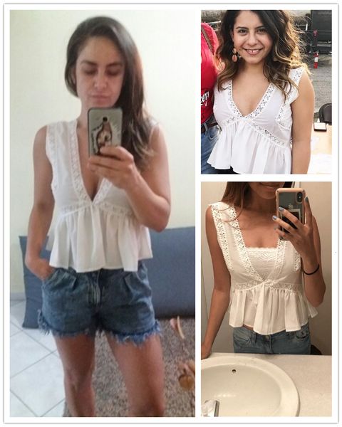 

tank white cami v neckline plunging lace trim frill hem new white ruffle hem women deep crop vest