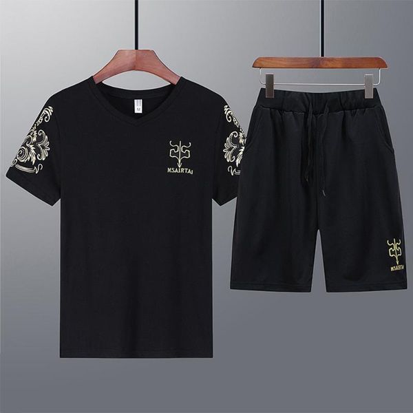 

quick-drying track suits v-neck summer men's running sport shirt casual ice silk cool short-sleeved clothes suit, Gray