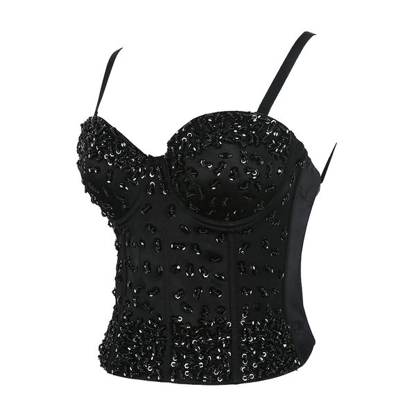 

ladies bustier black beading cropped festival sleeveless for women clubwear night club party, White