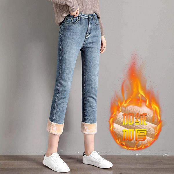 

candy color fleece jeans women winter thicken denim pants 2019 snow jeans solid trousers warm bottoms female p9240, Blue