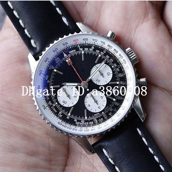 

watch navitimer leather strap 3a mens watches sport japen vk quartz chronograph fashion wristwatch relojes para hombre u1, Slivery;brown