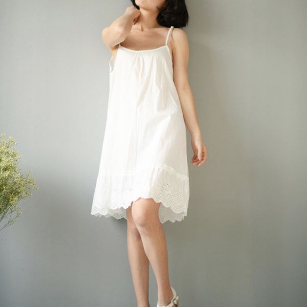 

women's sleepwear summer women nightgowns nightwear pyjamas home clothing lingerie gown white cotton spaghetti strap dress, Black;red