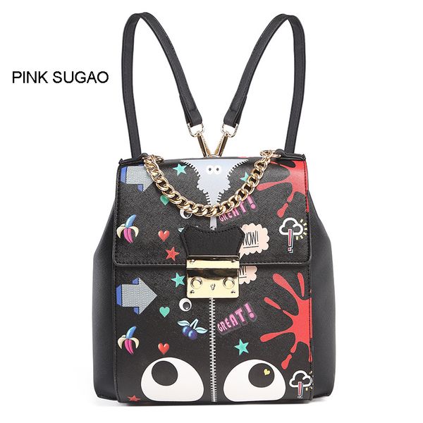 

Pink sugao designer backpack luxury backpacks for women cartoon cute flower printed backpack leather chain fashion bags famous brand bags