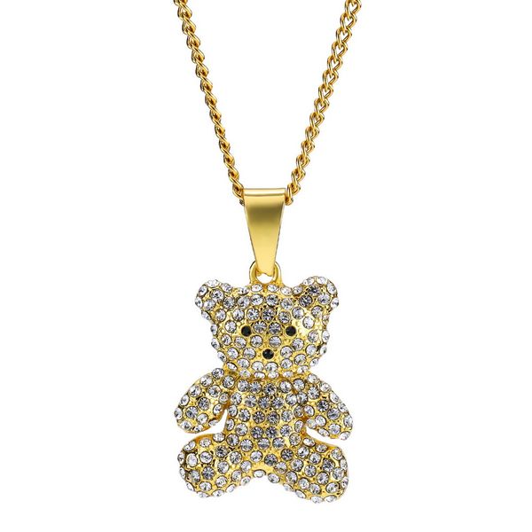 

european and american men women crystal rhinestone gold silver iced out lovely bear pendant long chain birthday gifts for lovers