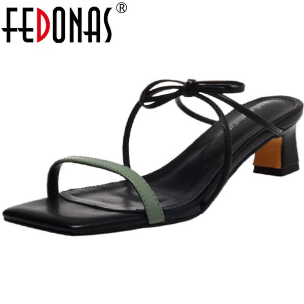 

fedonas cross tied concise women sandals slingbacks genuine leather high heels pumps new arrival party open-toed shoes woman, Black