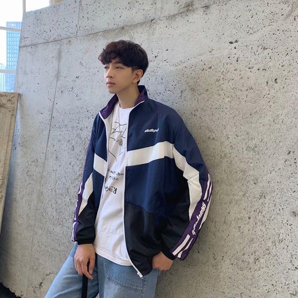 

ulzzang korean-style harajuku contrast color hip hop sports jacket loose-fit men and women ins super fire coat couple clothes bu, Black;brown