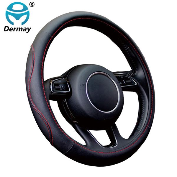 

dermay auto car steering-wheel cover high pu leather 7 colors 4 seasons anti-slip 38cm steering wheel car styling ing