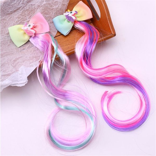 Hair Accessories Unicorn Hair Clips For Girls Rainbow Bowknot