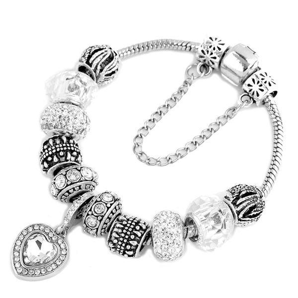

luxury crystal heart pendant charm bracelet fit original brand bracelet for women lovers birthday jewelry gift, Golden;silver