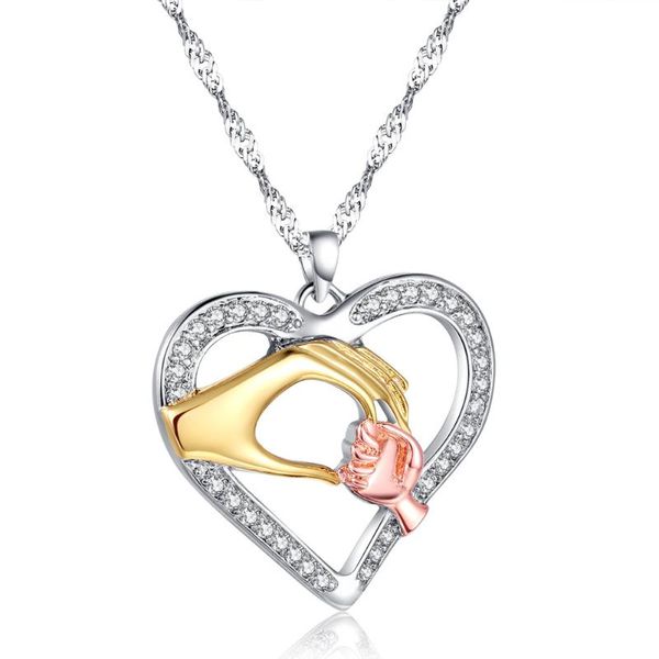 

wish new style hand in hand heart shape zircon necklace pendant mother's water wave chain necklace wholesale manufacturers c, Silver