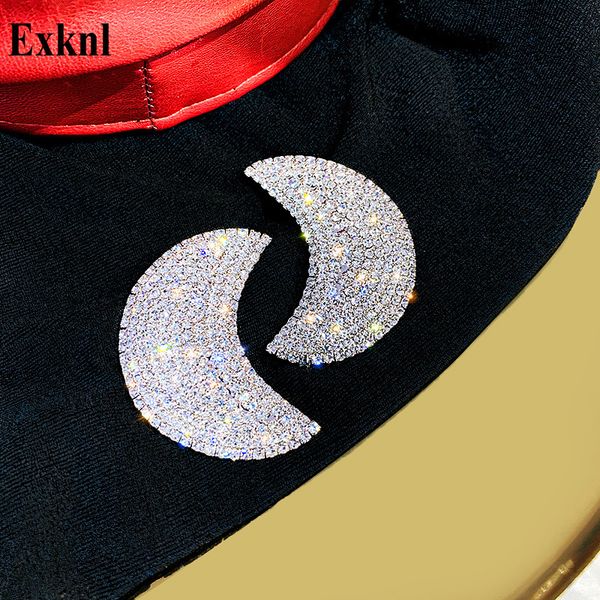 

exknl moon stud earrings for women girl crystal crescent earing rhinestone long big korean wedding earrings women jewelry gifts, Golden;silver