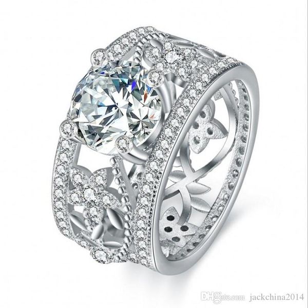 

size 6-9 new arrival sparkling fashion jewelry 3 style 925 sterling silver white z promise wedding hollow bridal ring for women gift, Slivery;golden