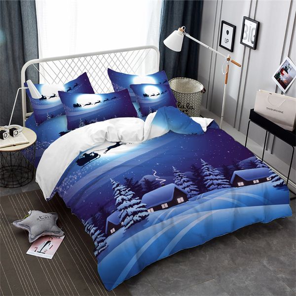 3d Christmas Bedding Set Blue Snow Moon Night Print Duvet Cover