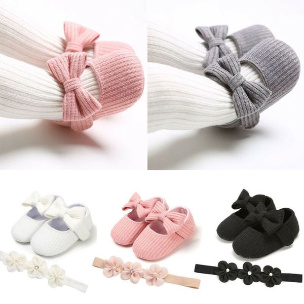 

2pcs новорожденного baby girl bowknot шпаргалка обувь цветок оголовье девушка мягкие подошвы первых ходунки противоскользящая prewalker snea
