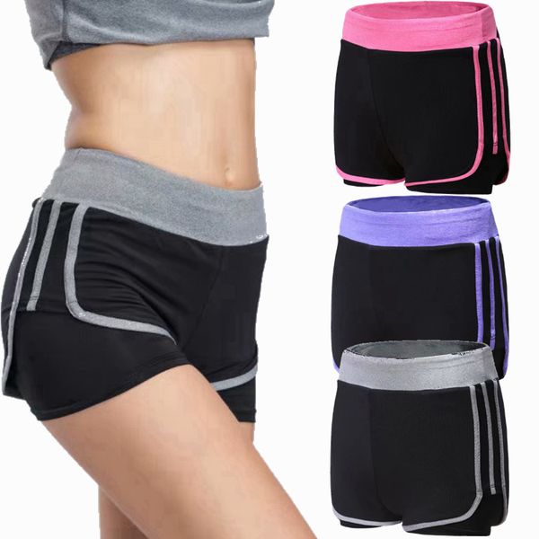 

sports gym shorts women yoga shorts women workout fitness stretch sport elastic quick dry running 2-in-1 running, White;red