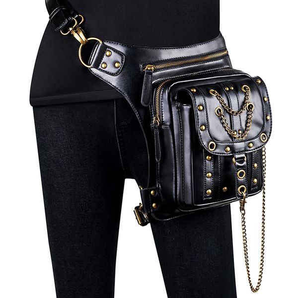

retro rivet waist bag motorcycle leg bag steampunk fanny pack wumen travel bags gothic women's shoulder chest new 2020