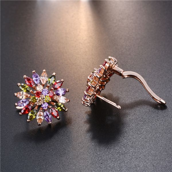 

fashion women's colorful crystal zircon jewelry plating gold silver studs flowers shiny earrings gift jewelry, Golden;silver