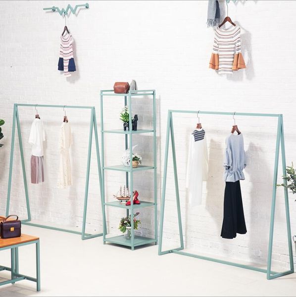 

blue floor hanger commercial furniture landing style cloth store in the island shelf bale window display rack women's clothing hanging