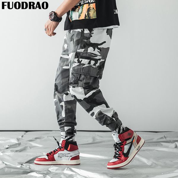 

fuodrao hip hop pant streetwear men baggy harem pant ankle trousers pocket casual camouflage tatical cargo pants k194, Black
