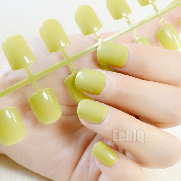 

fashion 24pcs candy green false nails square head fake nail acrylic nails tips daily wear full wrap tips, Red;gold