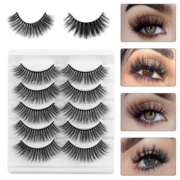 

5 pairs 3d faux mink hair false eyelashes natural handmade long wispies lashes cruelty-criss-cross eyelashes makeup tools