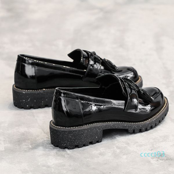 

wdhkun patent leather fringe loafers women autumn flats ladies elegant low heels slip on pointed toe moccasins shoes plus size ct03, Black