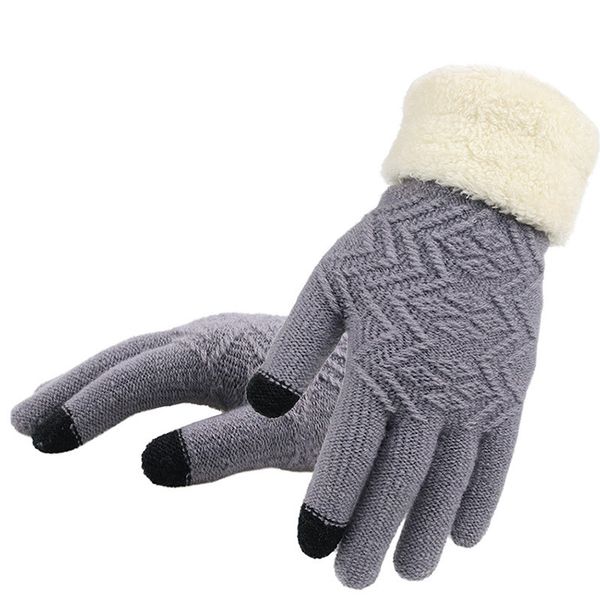 

knitted gloves women men kid warm winter fashion full finger mittens lady female stretch crochet thick solid woolen screen luvas, Blue;gray