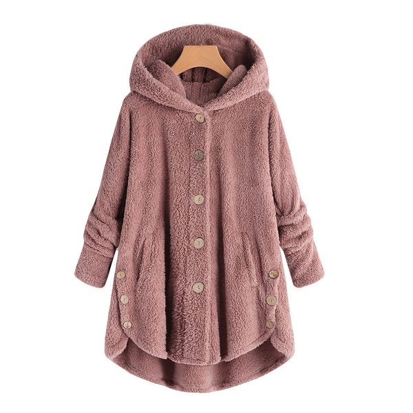 

women winter warm teddy bear coat button coat fluffy tail hooded pullover button cooats 2019, Black;brown