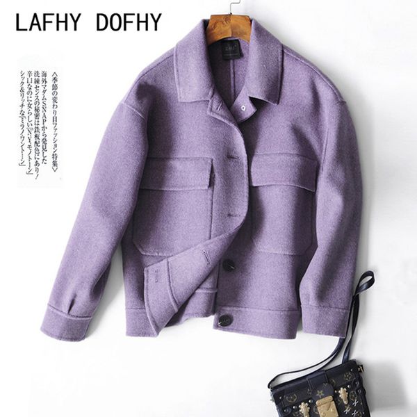 

handmade double-sided wool short style fashionable casual work bag turn down collar jacket for women in autumn and winter 128, Black