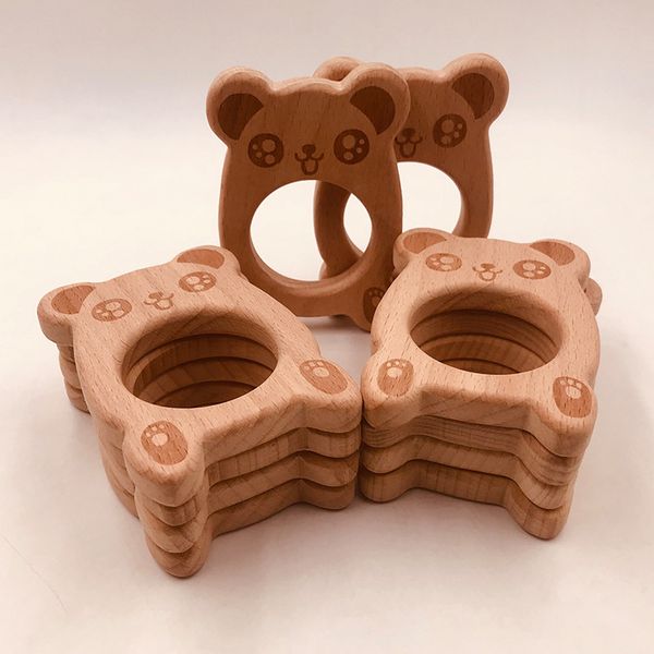 

10pcs infant wooden bear shape teethers for baby kids molar pacifier chain necklace toys food grade beech teething training toy