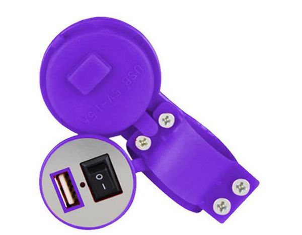 

waterproof usb charger motorcycle car power plug socket with switch 12v 5v purple