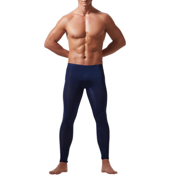 

missky 2018 new men solid color ice silk stretch yoga thin warm leggings lifting hip tights pants, Black
