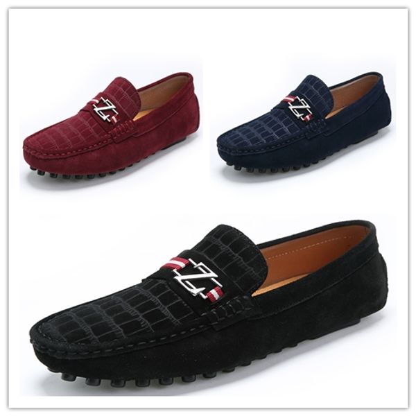 

flat heel cowhide men's casual shoes non-slip slip-on shoes low-cut breathable driving shoes, Black