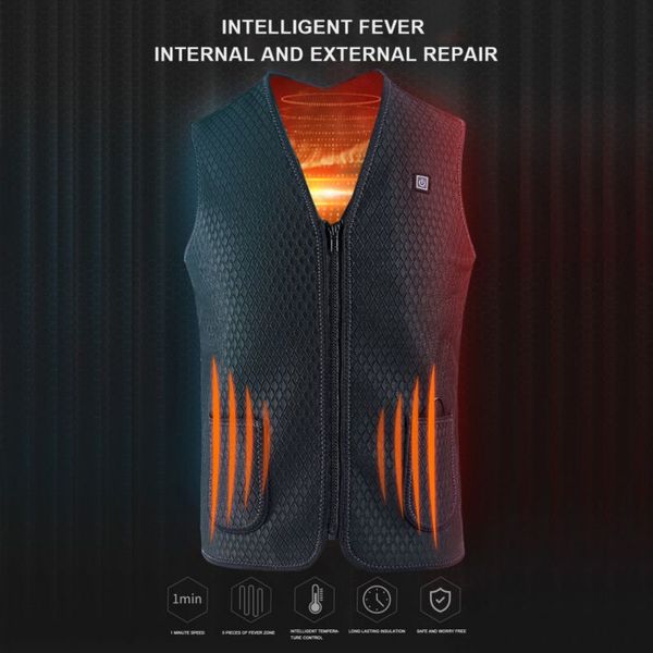 

vest jacket outdoor winter usb heating electric thermal clothing vest for sport hiking, Black