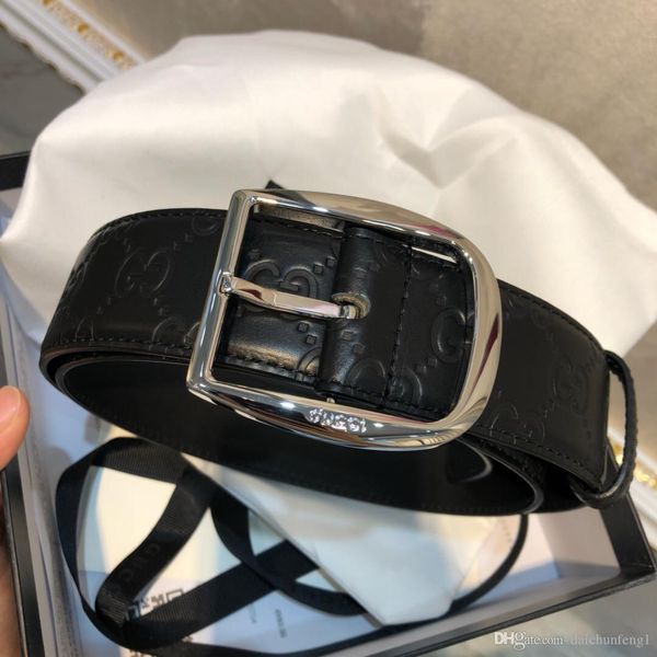 

fashion 4.0 cm width gold silver buckle canvas leather men belt with box belts women belts 4119242, Black;brown