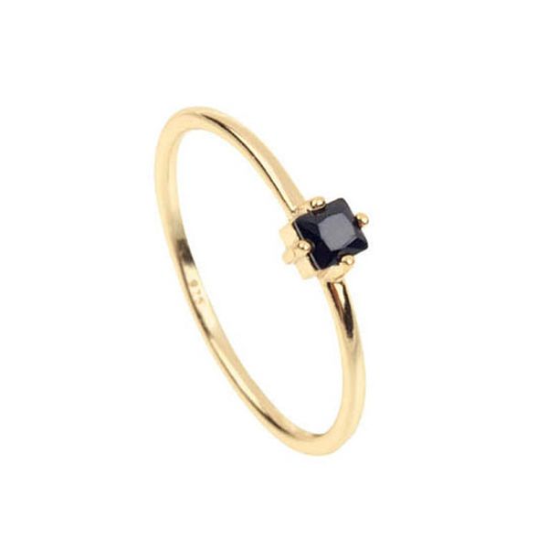 Anel de noivado de pedra preto minimalista ouro empilhamento delicado único pedra simples jóias 925 anel de prata