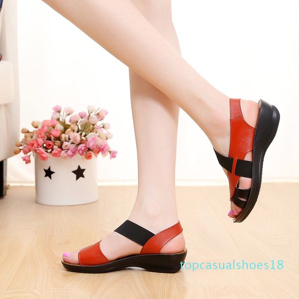 

2018 new women soft women's sandals comfortable mother sandals leather plus size summer women's shoes t18, Black