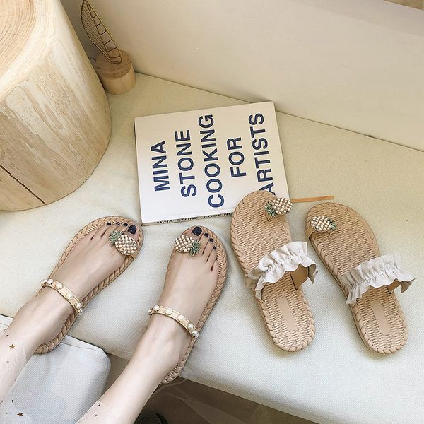 

shoes woman 2019 flat slippers low ladies flip flops string bead lady socofy luxury slides new hawaiian girl soft designer, Black
