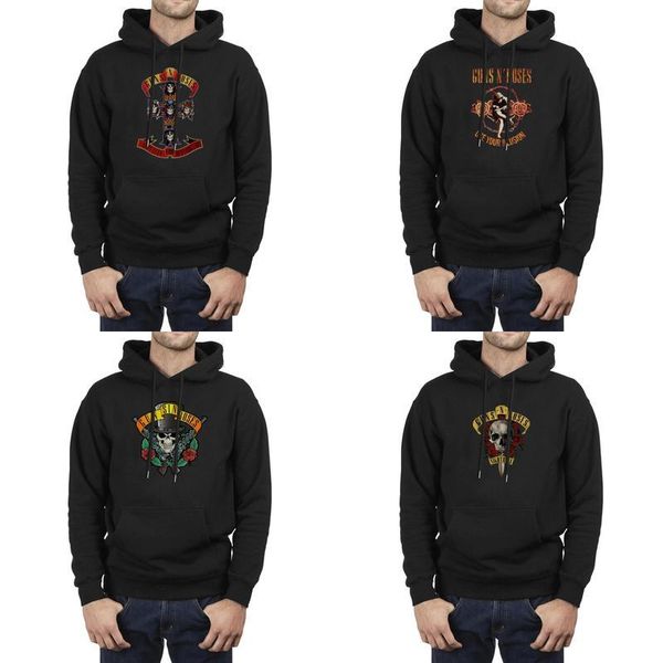 

men design printing guns-personalized-n-vintage-roses logo heavy metal black pullover sweatshirt graphic make a winter hoodie use your