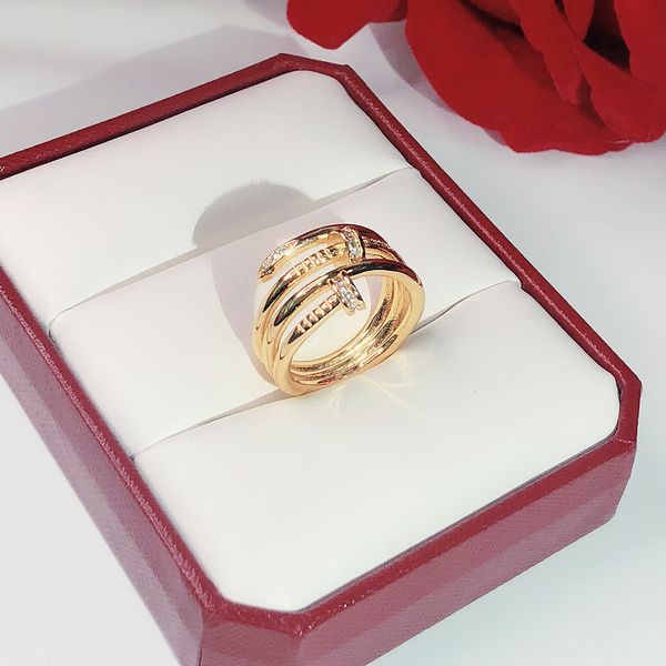 

brands screw fashion nails gold rings women punk for gift luxurious superior quality jewelry three circle ring, Silver