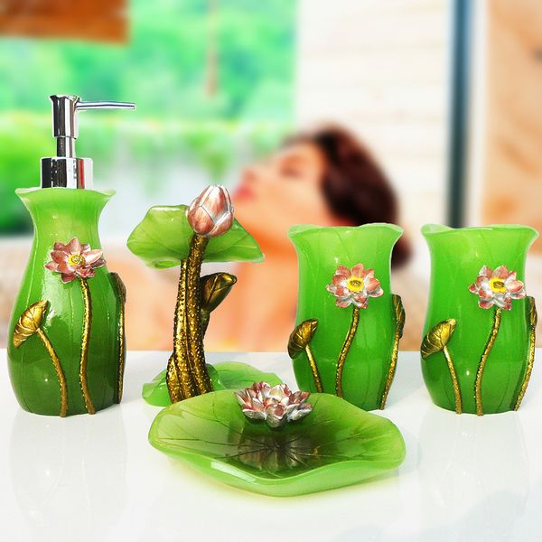 

new 5 pcs 3d lotus flower resin bathroom accessory set bath decor