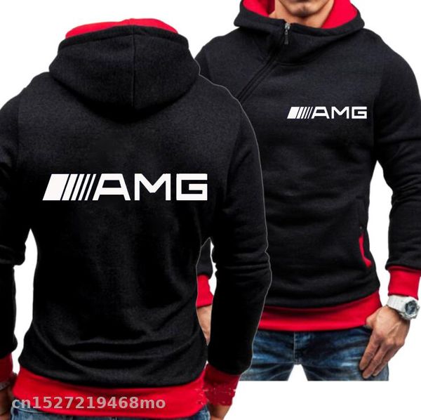 

new men sports casual hoodies for amg sweatshirts fashion slim pullover hoodies side zipper racing ride outwear xz