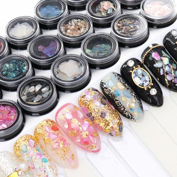 

1 box 3d abalone shell nail art decoration manicure peacock color marble stone shell flake slice shiny gems stickers trba01-18, Silver;gold