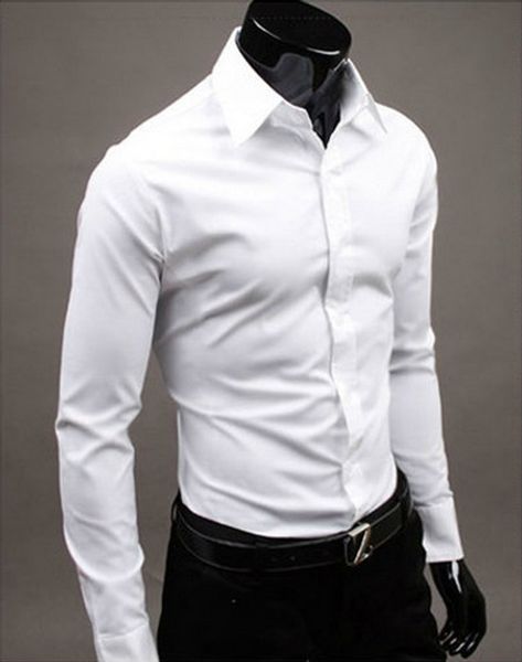 

оптовая продажа сплошной цвет черный бренд-одежда camisa social masculina с длинным рукавом сорочка homme slim fit мужская рубашка бизнес по, White;black