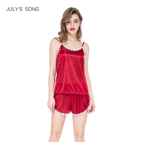

2019 women pajamas lace faux silk pajamas set autumn spring sleeveless shorts sleepwear for woman home wear clothing, Blue;gray