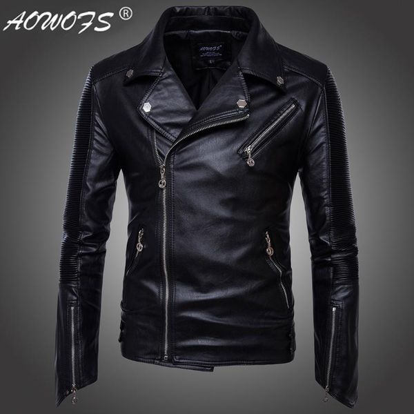

code] european export america 2018 playing with men's wear locomotive multi-zipper leather coat motorcycle leather coa, Black