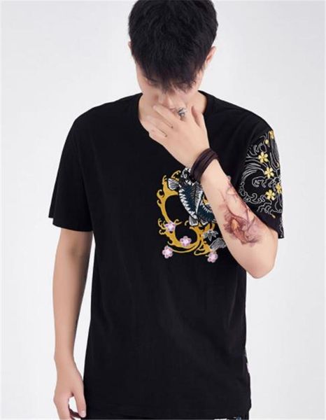 

fish print mens designer tshirts fashion carp embroidery panelled short sleeve mens tees casual males clothing, White;black